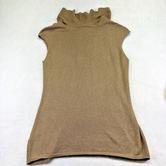 Coldwater Creek Cowl Neck Ribbed Sleeveless Silk Sweater Tunic Camel Size M - Picture 2 of 11